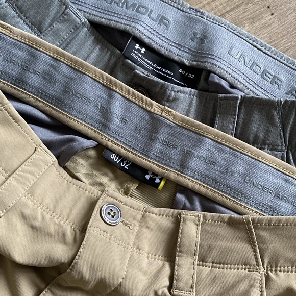 UNDER ARMOUR lot of 2 pairs men’s golf pants taper 30/32 UA sport dress khaki - Picture 4 of 7